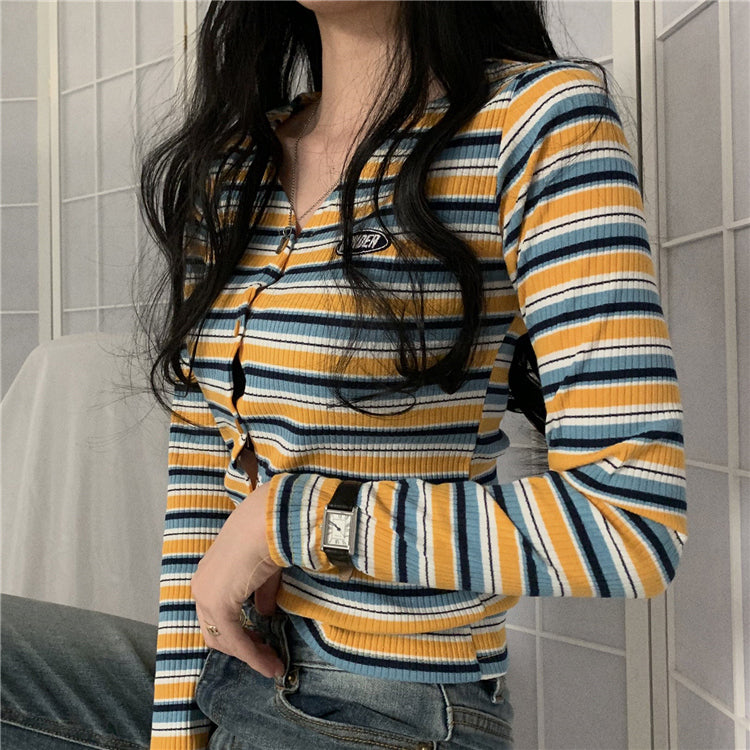 Retro Striped Slim Sweater