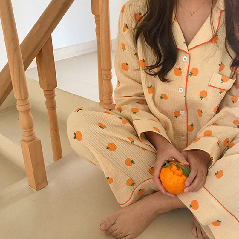 Orange Fruit Pattern Sleepwear Pajamas Set