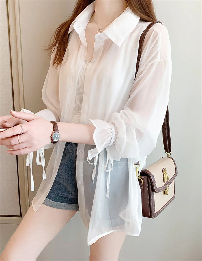 long sleeve transparent blouse