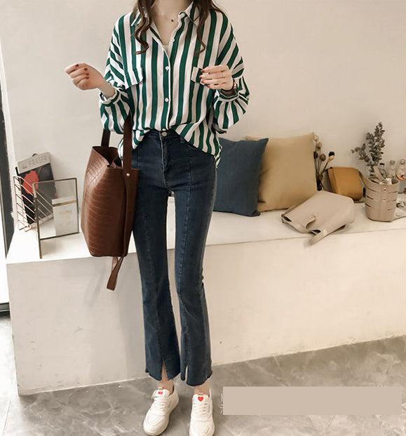 Long Sleeve Loose Elegant Striped Blouse Shirts