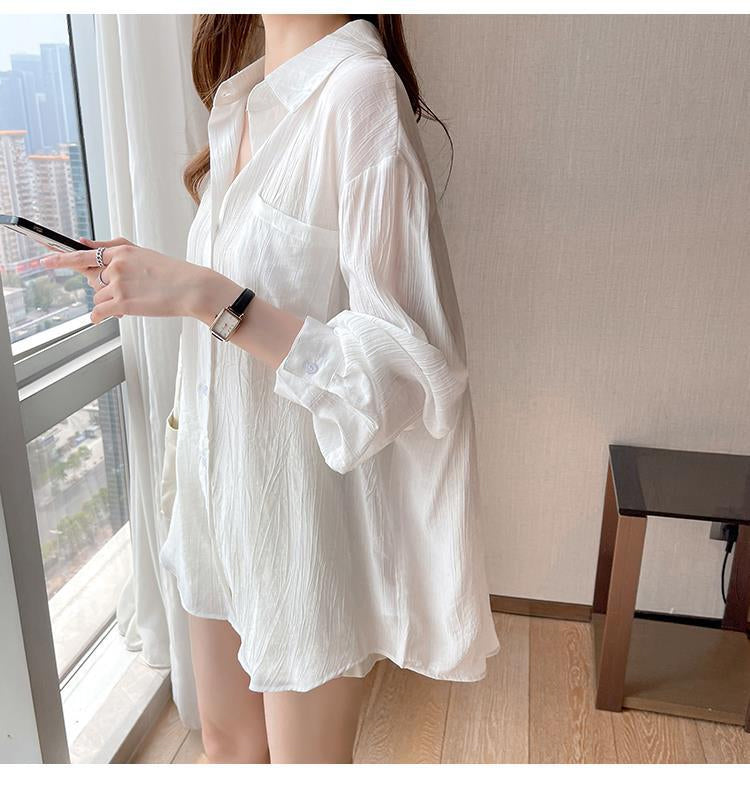 Long Sleeve Fold Semi Transparent Shirts