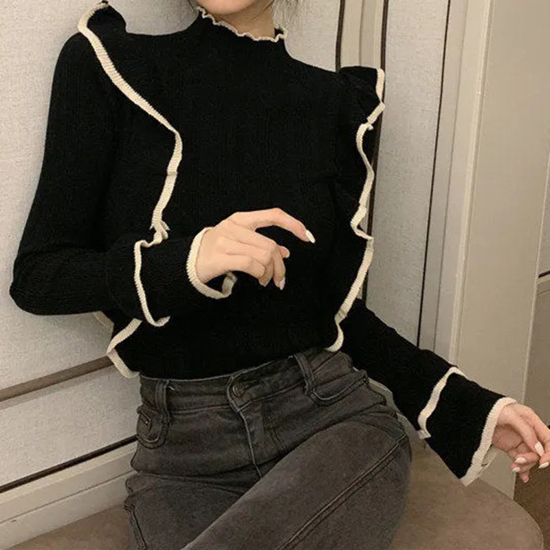 Casual Ruffled Style Slim Sweater