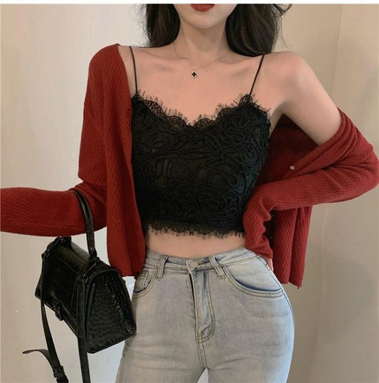 Sexy Lace Spaghetti Strap Camisole Crop Tops