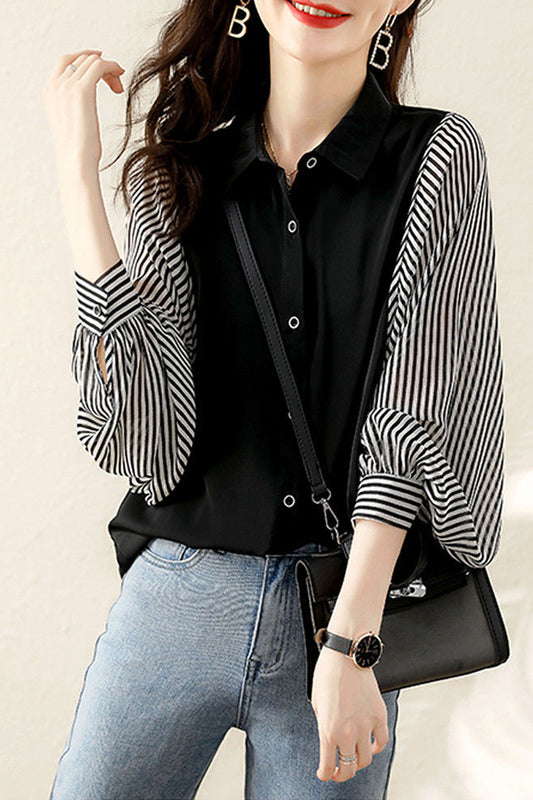 Long Sleeve Elegant Striped Office Blouse Shirt