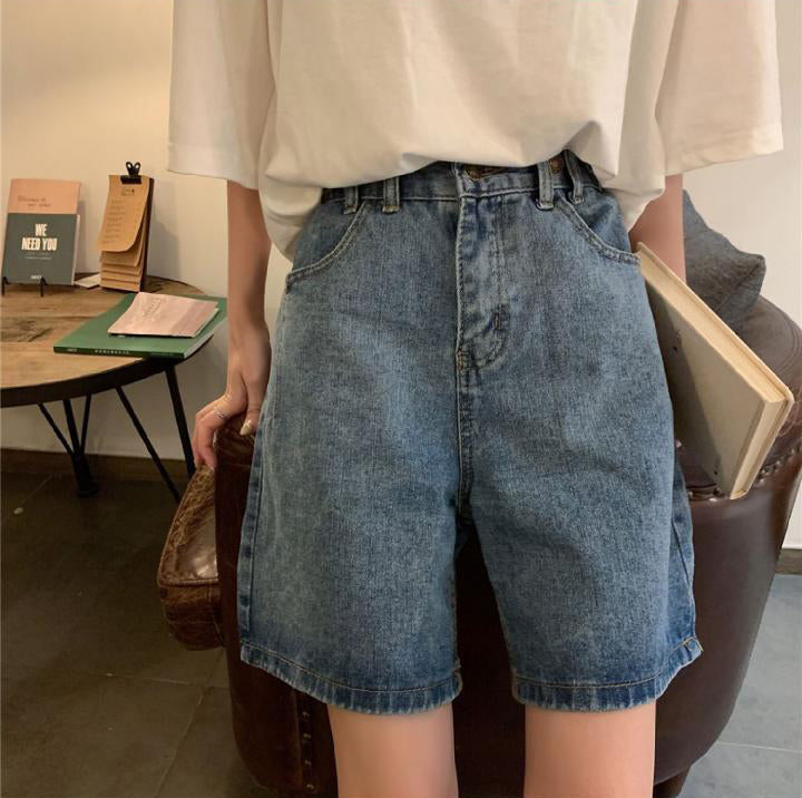 High Waist Loose Straight Denim Shorts Jeans