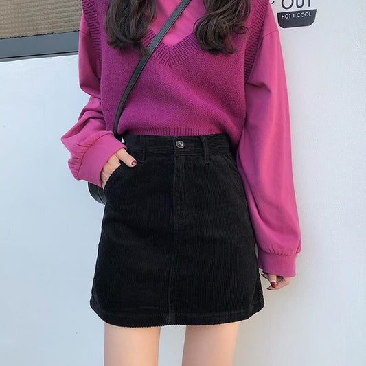 High Waist Slim Mini Corduroy Skirts