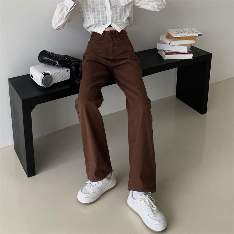 High Waist Loose Brown Jeans Pants