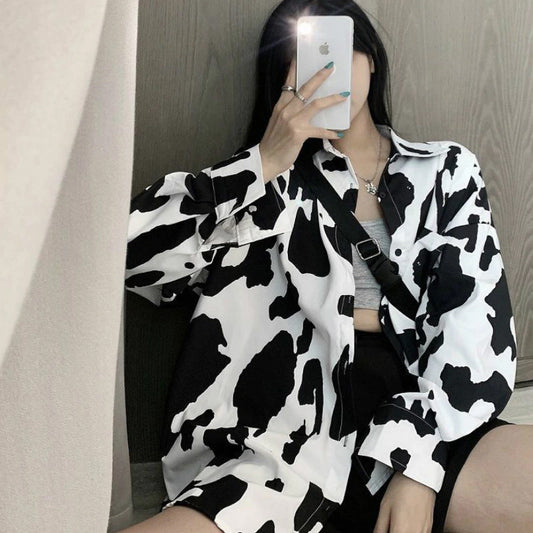 Long Sleeve Cow Pattern Blouse Shirts