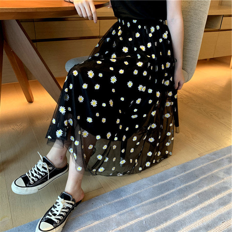 High Waist Daisy Pattern Long Skirts