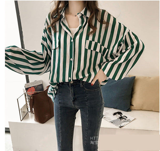 Long Sleeve Loose Elegant Striped Blouse Shirts