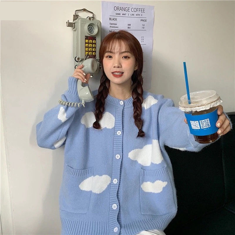 Loose Clouds Pattern Cardigan Sweater