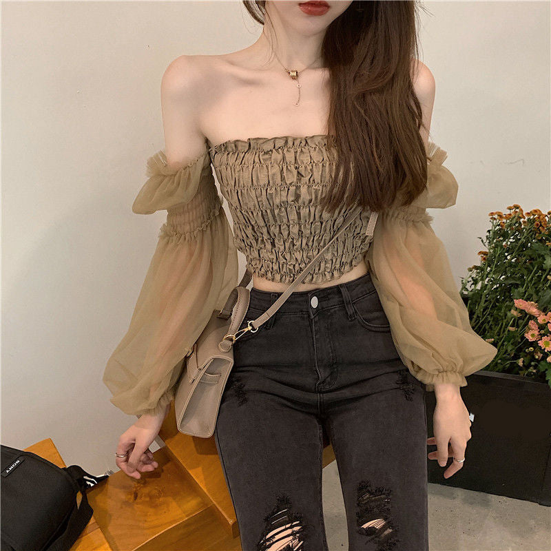 Sexy Off Shoulder Folds Crop Tops