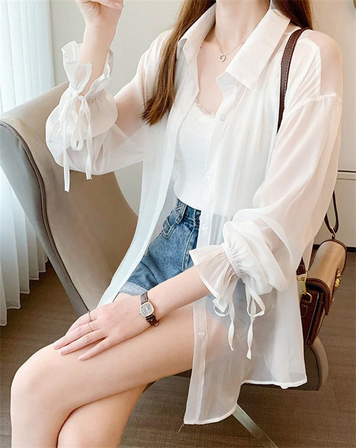 Long Sleeve Elegant Transparent Blouse Shirts