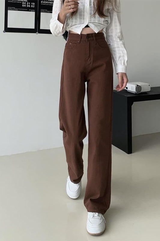 High Waist Loose Brown Jeans Pants