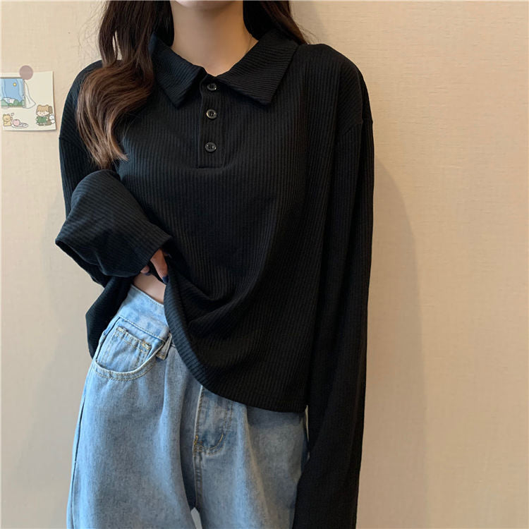 Long Sleeve Turn Down Collar Knitted Shirts