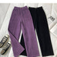 Loose Elastic Waist Purple Solid Corduroy Long Pants