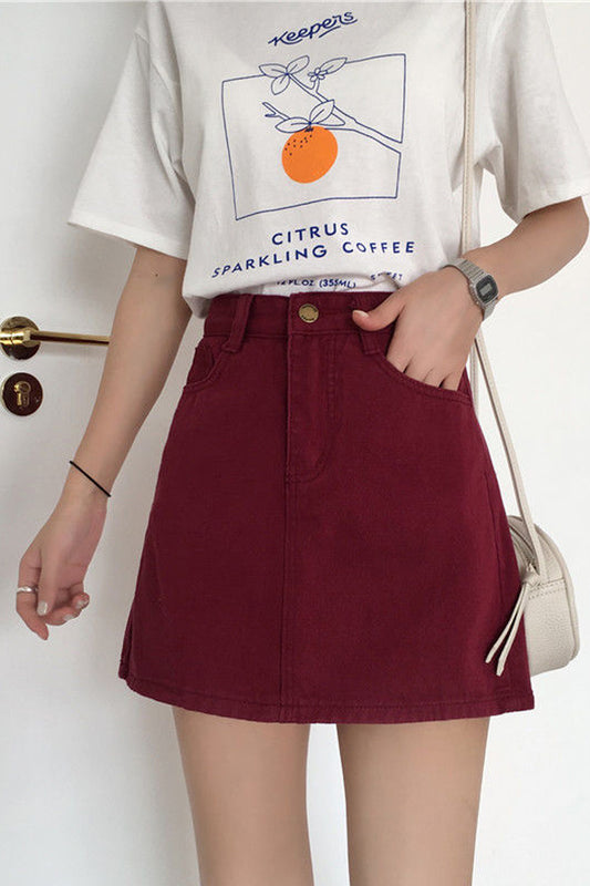 High Waist A-Line Solid Mini Skirts