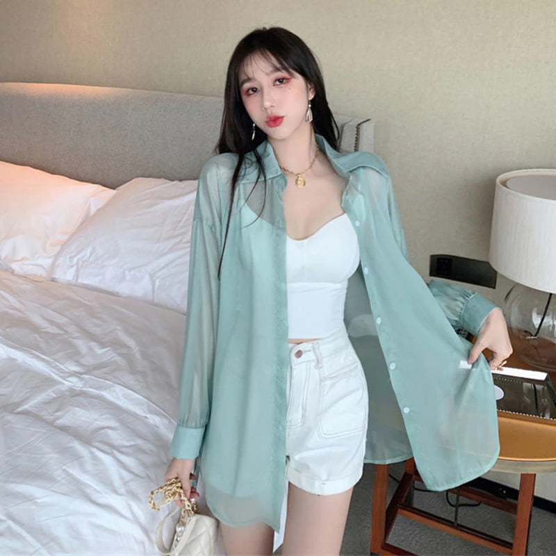 long sleeve transparent blouse