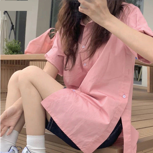 Loose Side Slit Design Blouse Shirt