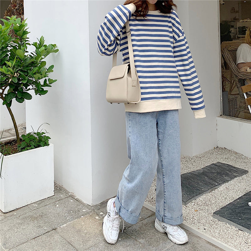 O-Neck Striped Casual Sweatshirt