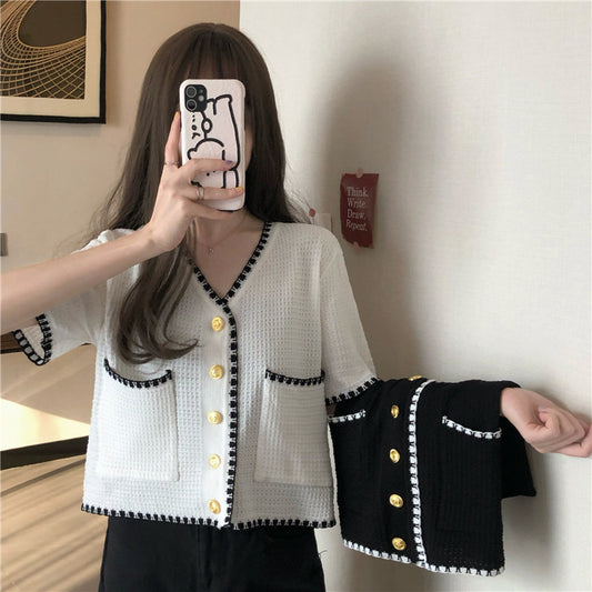 Short Sleeve Knitted Tunic Cropped Shirt