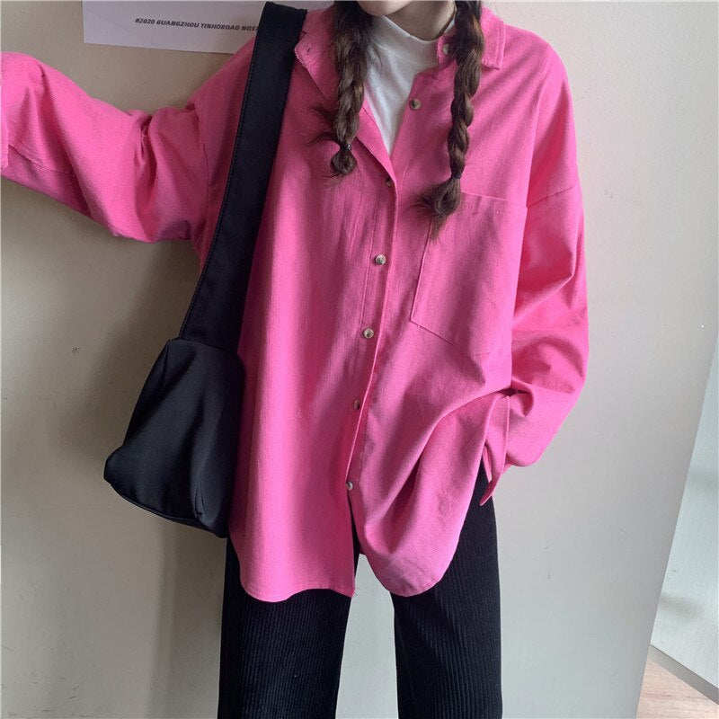 Long Sleeve Cute Colors Corduroy Blouse Shirts