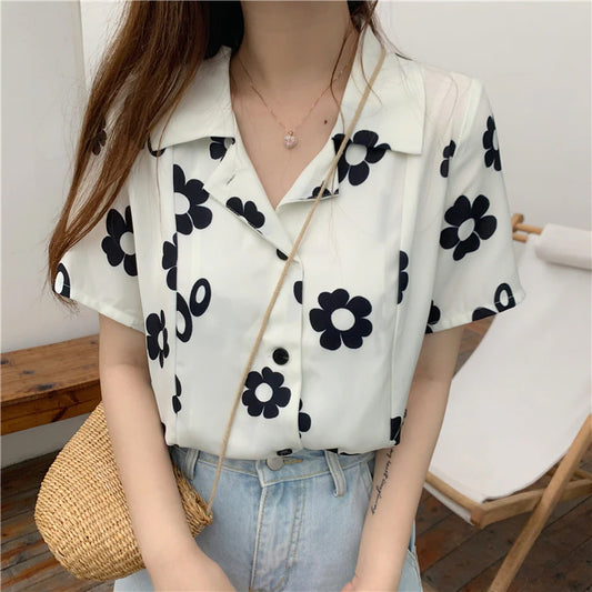 Casual Daisy Pattern Short Sleeve Shirts