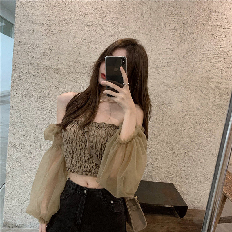 Sexy Off Shoulder Folds Crop Tops