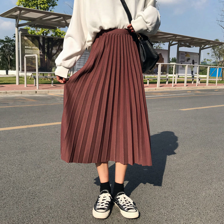 High Waist Pleated Long Skirts