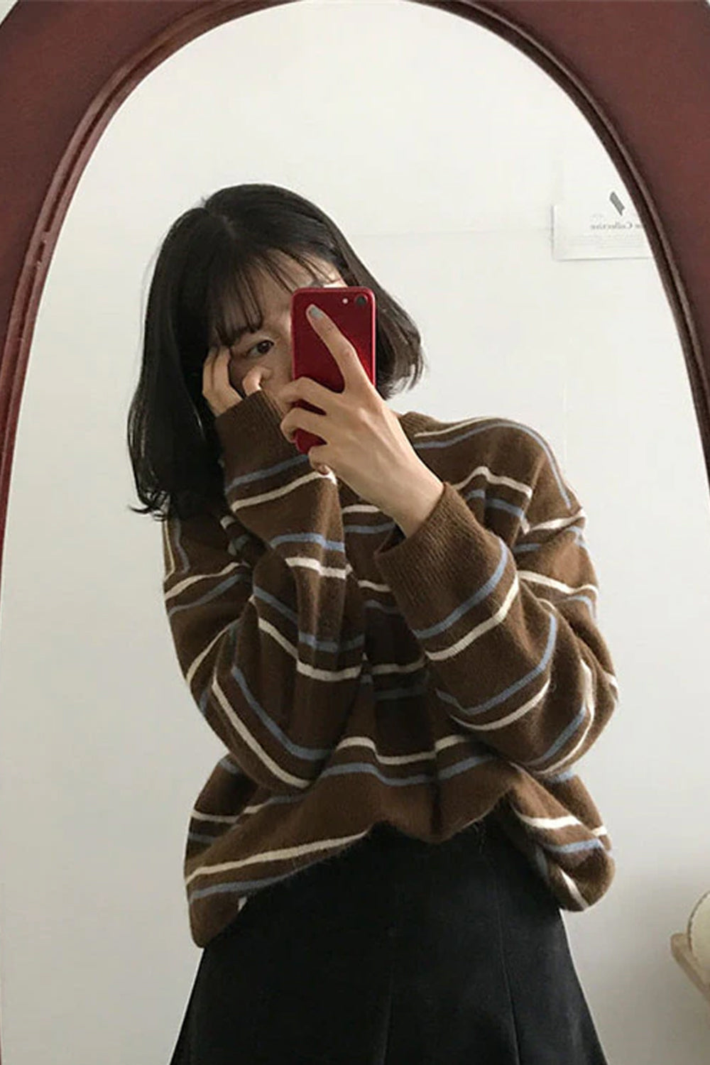 Retro O-Neck Striped Knitted Sweater