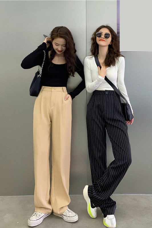 High Waist Elegant Striped Office Pants