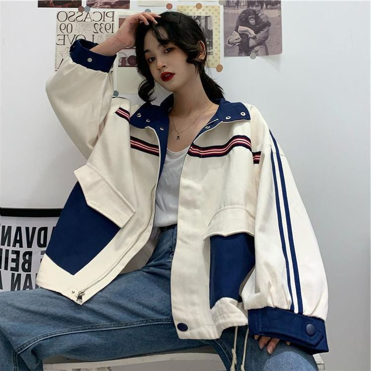 Vintage Loose Zip Up Striped Jacket