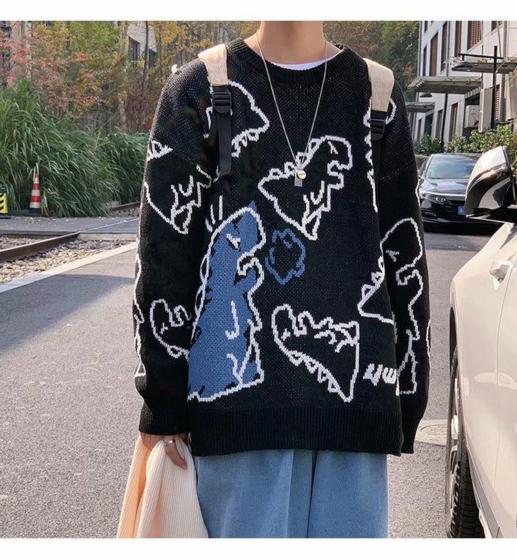 Cute Dinosaur Printed O-Neck Loose Sweater