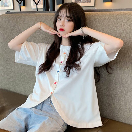 Short Sleeve Irregular Colorful Button Shirts