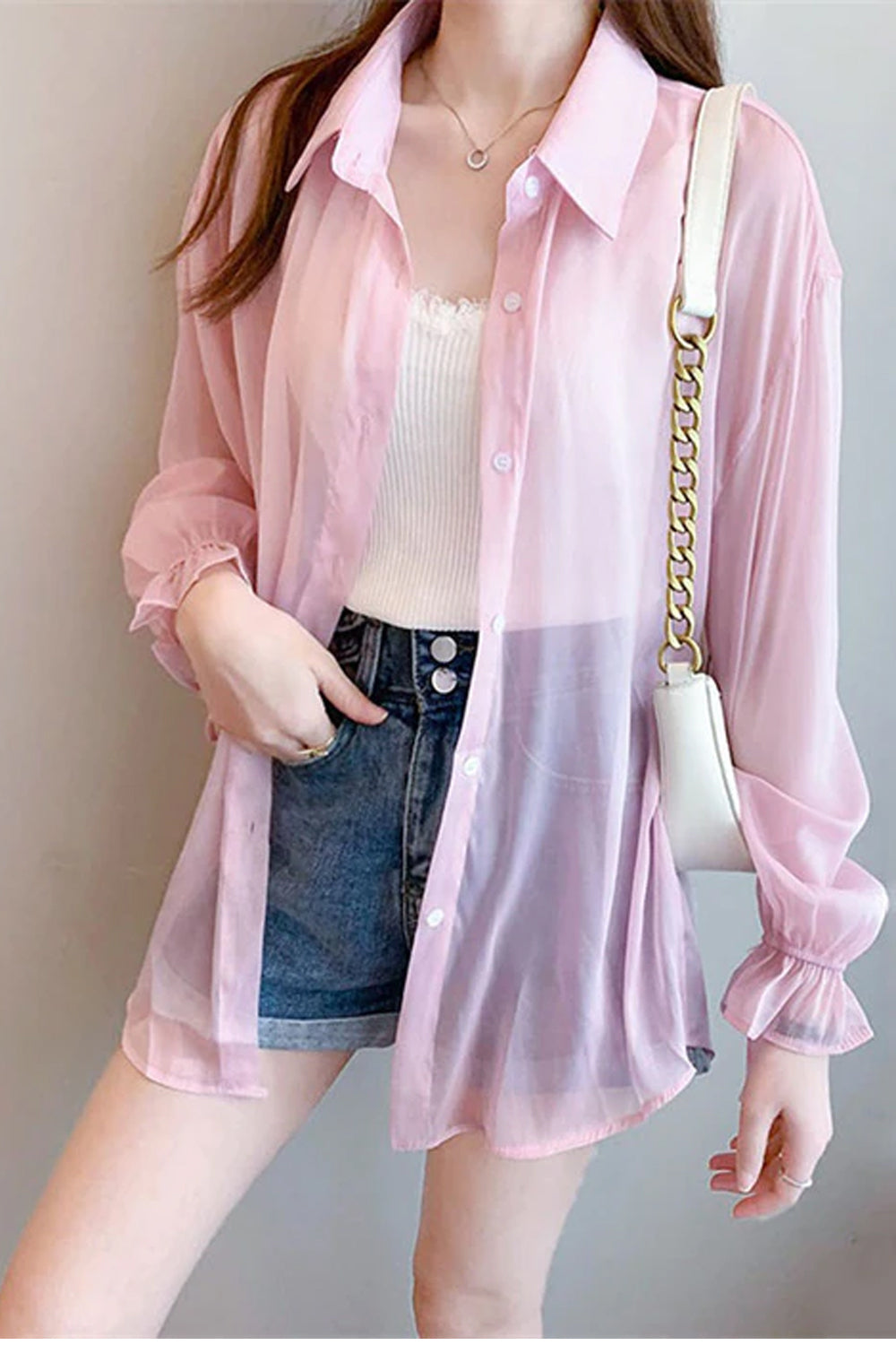 Long Sleeve Elegant Transparent Blouse Shirts