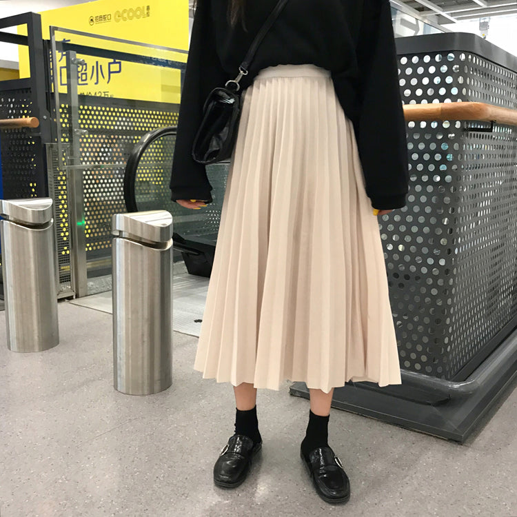 High Waist Pleated Long Skirts