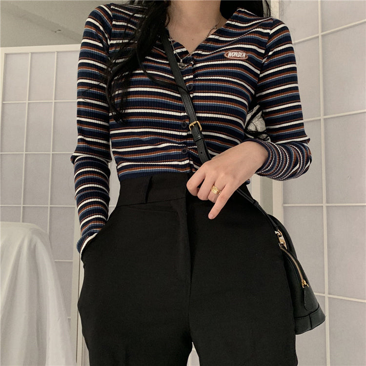 Retro Striped Slim Sweater