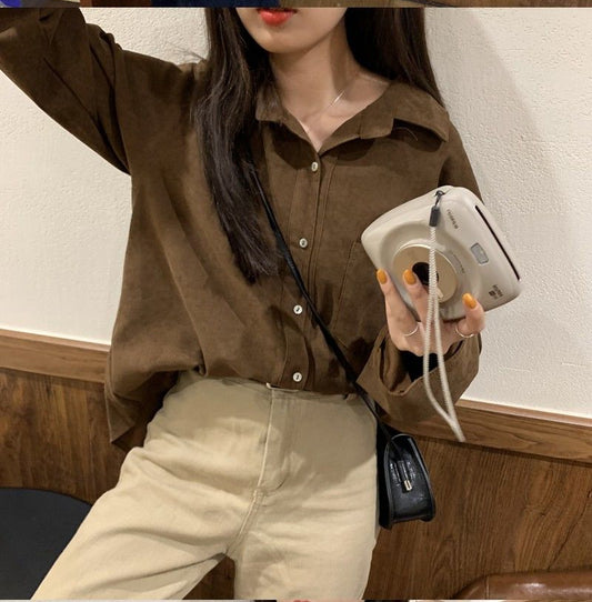 Long Sleeve Vintage Colors Corduroy Blouse Shirt